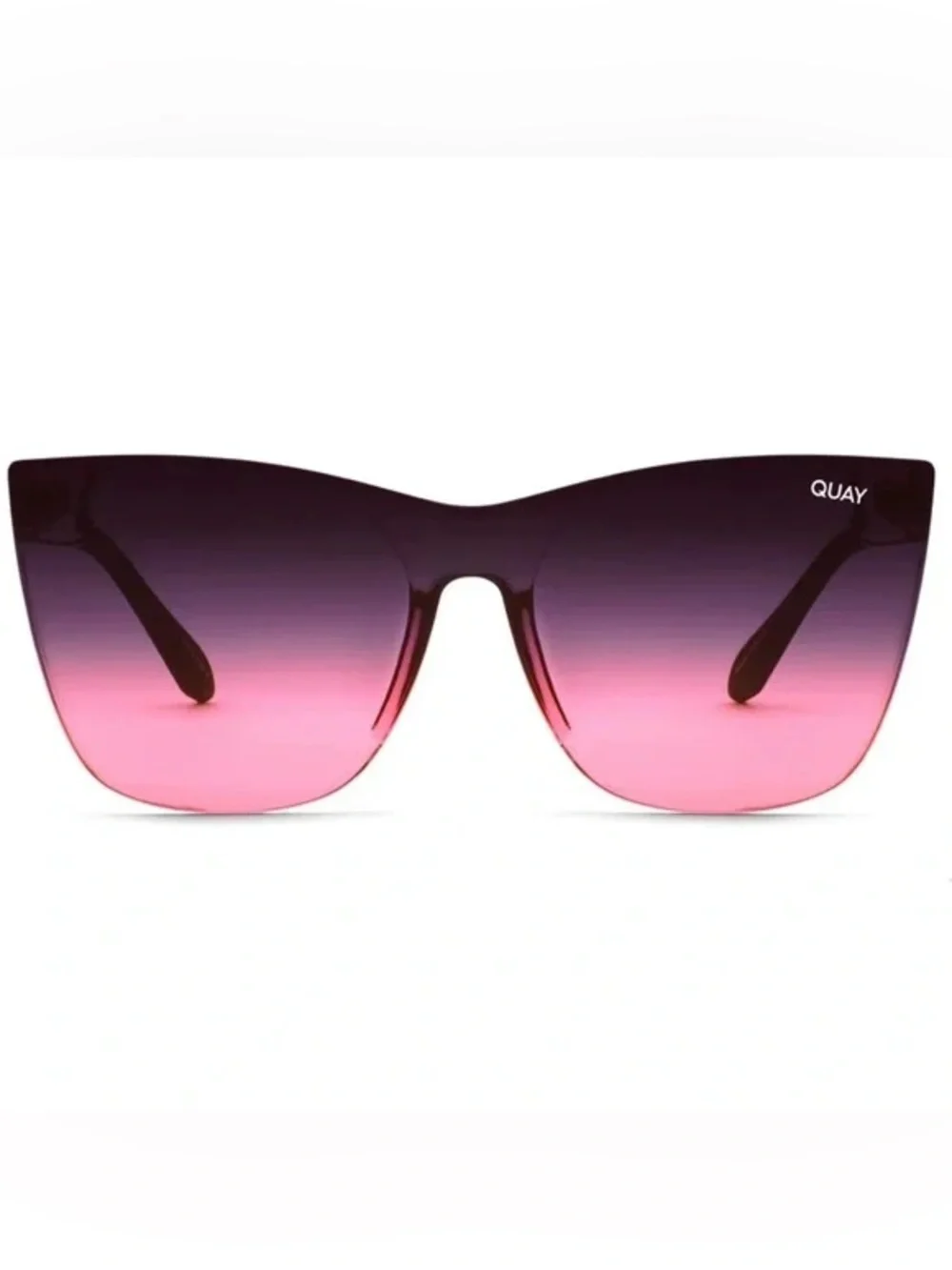 QUAY Come Thru Sunglasses Matte Black Frame Black Pink Lens Oversized Shield